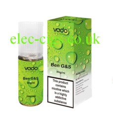 Image shows a bottle and box on a white background of Vado 50-50(VG/PG) E-Liquid:Bensons