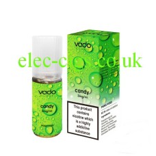 Image shows a bottle and box on a white background of Vado 50-50(VG/PG) E-Liquid: Candy