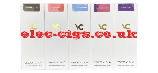 Image shows 5 of the flavours in the Velvet Cloud 100ML E-Liquids range