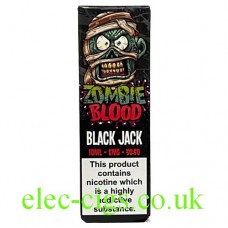 Image is of a box containing Black Jack 10 ML E-Liquid by Zombie Blood
