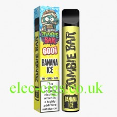 Image shows the box and the bar of the Zombie Bar 600 Puff Banana Ice