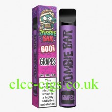 Image shows the box and device of the Zombie Bar 600 Puff Grapes