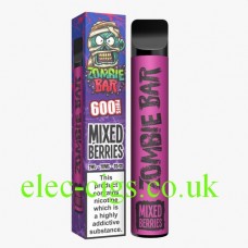 Image is of the Zombie Bar 600 Puff Mixed Berries with its box on a white background.