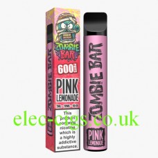Image shows the Zombie Bar 600 Puff Pink Lemonade with its box.