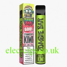 Image contains the the Zombie Bar 600 Puff Strawberry Kiwi and the colourful box it is delivered in.