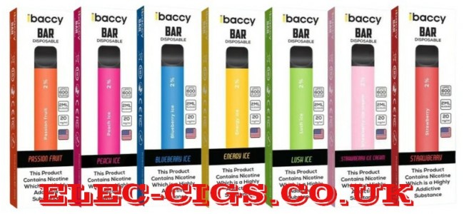 Image shows several of the iBaccy Bar 600 Puff Disposable E-Cigarettes and their boxes