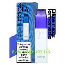 SMPO Image shows the box and device with the SMPO OLA 3000 Pod System Blue Razz Lemonade in it.