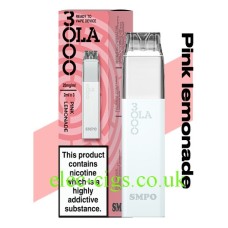 this is an image of the SMPO OLA 3000 Pod System Pink Lemonade and the packaging it arrives in.