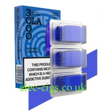 Image is of SMPO OLA 3000 Pods with 3 x 1000 Blue Razz Lemonade Pods