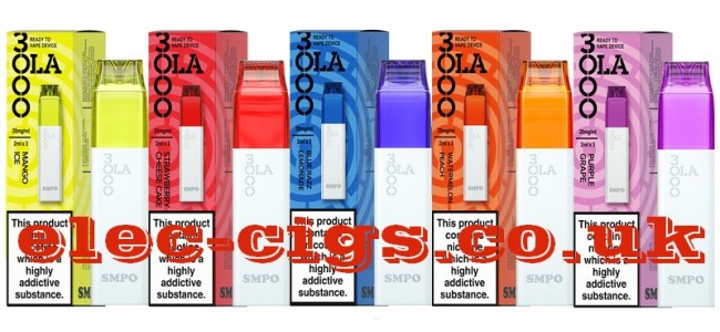 Image shows several of the available flavours in the SMPO OLA 3000 Leakproof Pod System range