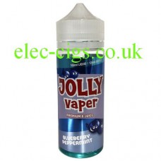 Image shows a bottle of Blueberry Pepermint E-Liquid from Jolly Vaper