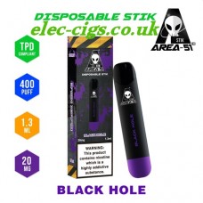 Image shows all the details of Area 51 New 400 Puff Disposable E-Cigarette Stix Black Hole