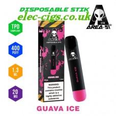 image shows all the detail of Area 51 New 400 Puff Disposable E-Cigarette Stix Guava Ice 