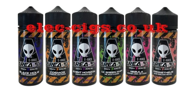 Area 51 100ML E-Liquids showing four of the flavours available