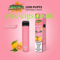 Image show the predominately pink box and device of  Pink Lemon 1500 Puff Disposable E-Cigarette by Amazonia