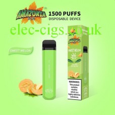 Image is green in colour to reflect the box colour of the Sweet Melon 1500 Puff Disposable E-Cigarette by Amazonia