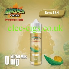 Image show, on a matching background , Bens B and H 50ML E-Liquid with a 50-50 Mix by Amazonia