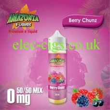 image shown on a matching background, Berry Chunz 50ML E-Liquid with a 50-50 Mix by Amazonia