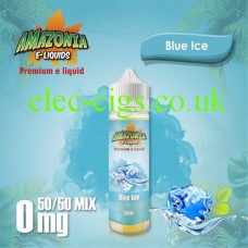 image shown on a matching background, Blue Ice 50ML E-Liquid with a 50-50 Mix by Amazonia
