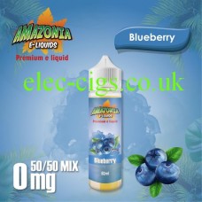 image shown on matching background, Blueberry 50ML E-Liquid with a 50-50 Mix by Amazonia