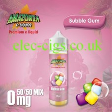 image shown on matching background, Bubble Gum 50ML E-Liquid with a 50-50 Mix by Amazonia