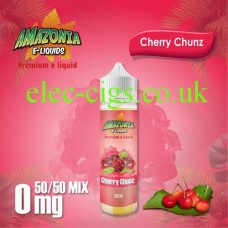 image shown on matching background, Cherry Chunz 50ML E-Liquid with a 50-50 Mix by Amazonia