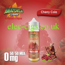 image shown on matching background, Cherry Cola 50ML E-Liquid with a 50-50 Mix by Amazonia