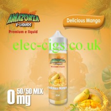 image shown on matching background, Delicious Mango 50ML E-Liquid with a 50-50 Mix by Amazonia