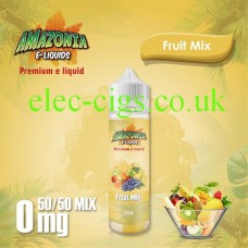 image shown on matching background, Fruit Mix 50ML E-Liquid with a 50-50 Mix by Amazonia