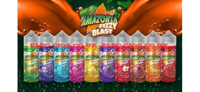 Imagr shows all 10 of the flavours available in the Amazonia Fizzy Blast 100 ML E-Liquids 