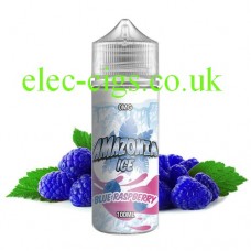 image shows a bottle of Amazonia Ice 100 ML E-Liquid Blue Raspberry