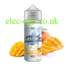 image shows a bottle of Amazonia Ice 100 ML E-Liquid Malaysian Mango
