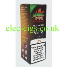 image of a box containing Amazonia Premium 10 ML Nicotine Salt E-Liquid Vim'o