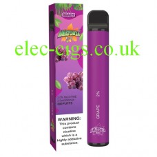 Image shows a box with the actual Grape 800 Puff Disposable E-Cigarette by Amazonia