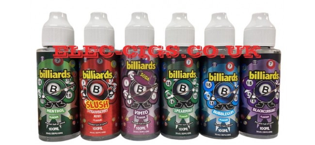 Just a few of the Billiards 100ML 70-30 (VG/PG) E-Liquids Range