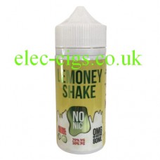 image shows a white plastic bottle with a green label containing Lemoney Shake 80 ML E-Liquid Milkshake Range by Black Mvrket