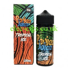Image shows a box and bottle of Tropical Ice 100 ML E-Liquid by Boujee Juice