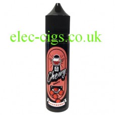 Image show a bottle , with a red label, of Raspberry Chewy MMXX 50 ML E-Liquid by The Ace of Vapez on a white background