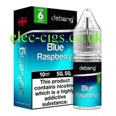 Image shows the bottle and box of Blue Raspberry UK Made E-Liquid from Debang