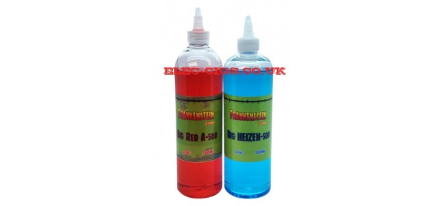 Image shows the two bottle of Frankenstein 500 ML E-Liquids one red and one blue