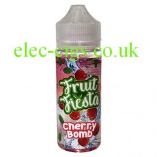 Image shows a bottle of Cherry Bomb 100 ML E-liquid from Fruit Fiesta