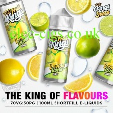 image shows a bottle of Lemon Lime 100ML E-Liquid from the Fruit Kings Range 