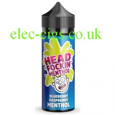 Image shows a bottle of Head Fockin Menthol 70-30 Blueberry Raspberry Menthol E-Liquid 