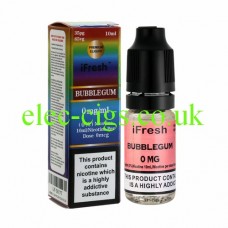 Image shows a bottle and box on a white background of  Bubblegum 10 ML  E-Liquid by iFresh