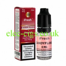 Image shows a bottle and box on a white background of Candyfloss 10 ML E-Liquid by iFresh