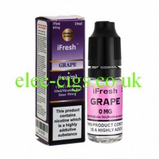 Image shows a bottle and box on a white background of Grape 10 ML E-Liquid by iFresh