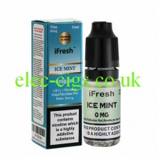 Image shows a bottle and box on a white background of Ice Mint 10 ML E-Liquid by iFresh