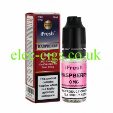 Image shows a bottle and box on a white background of Raspberry 10 ML E-Liquid by iFresh