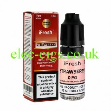 Image shows a bottle and box on a white background of Strawberry 10 ML E-Liquid by iFresh