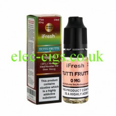 Image shows a bottle and box on a white background of Tutti Frutti 10 ML E-Liquid by iFresh